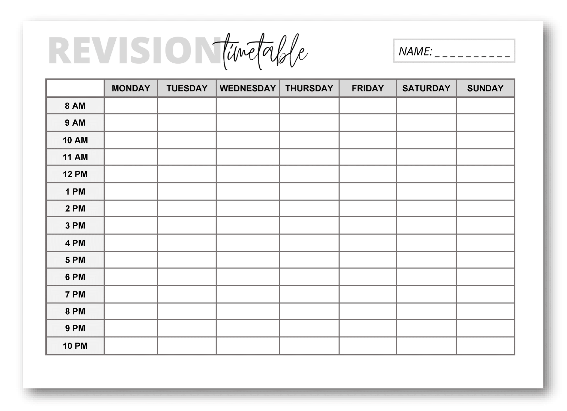 revision timetable template